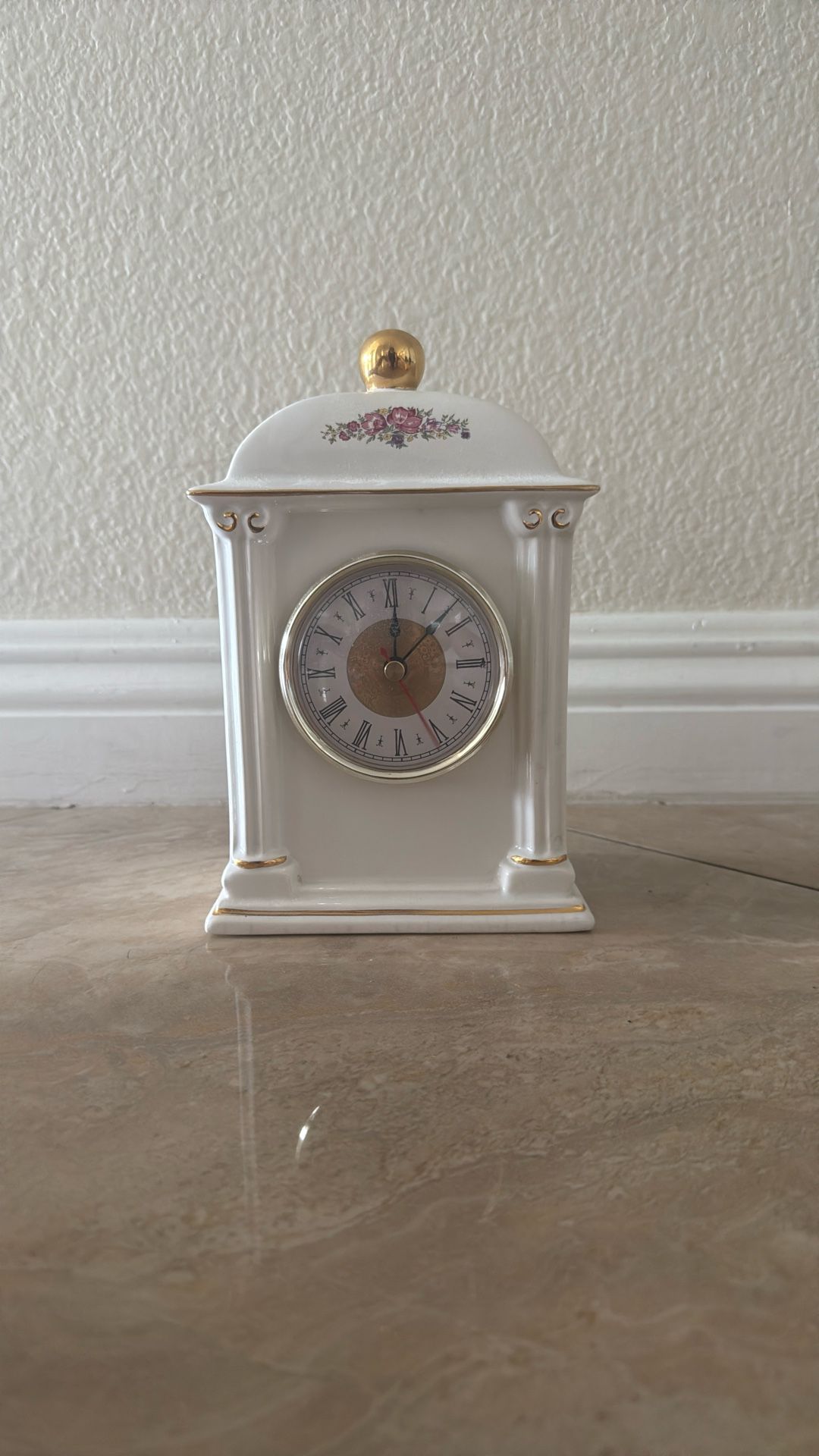 Porcelain Ceramic Clock Paul Sebastian PS Limited Edition Floral 1993 VTG White
