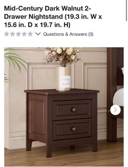 Dark Brown Wood 2-Drawer Nightstand
