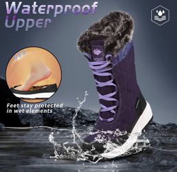 Uovo Womens 6.5 Purple Quilted Mid-Calf Snow Boots Waterproof Lace Up Fur