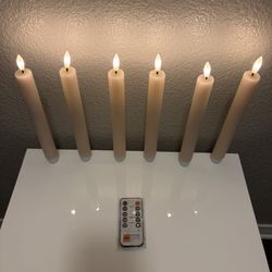 Pink Flameless Flickering  Taper LED Candles with a 10-Key Remote and Timer / Set of 6 - Wedding, Home, Birthday Party Decor