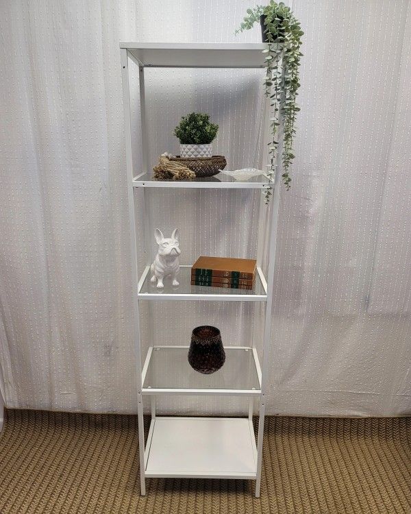 Super Cute White Metal And Glass Shelf For Sale 