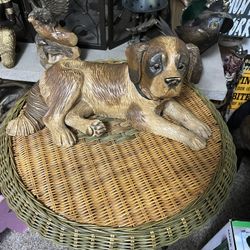 Carved Wood Dog Sculpture 
