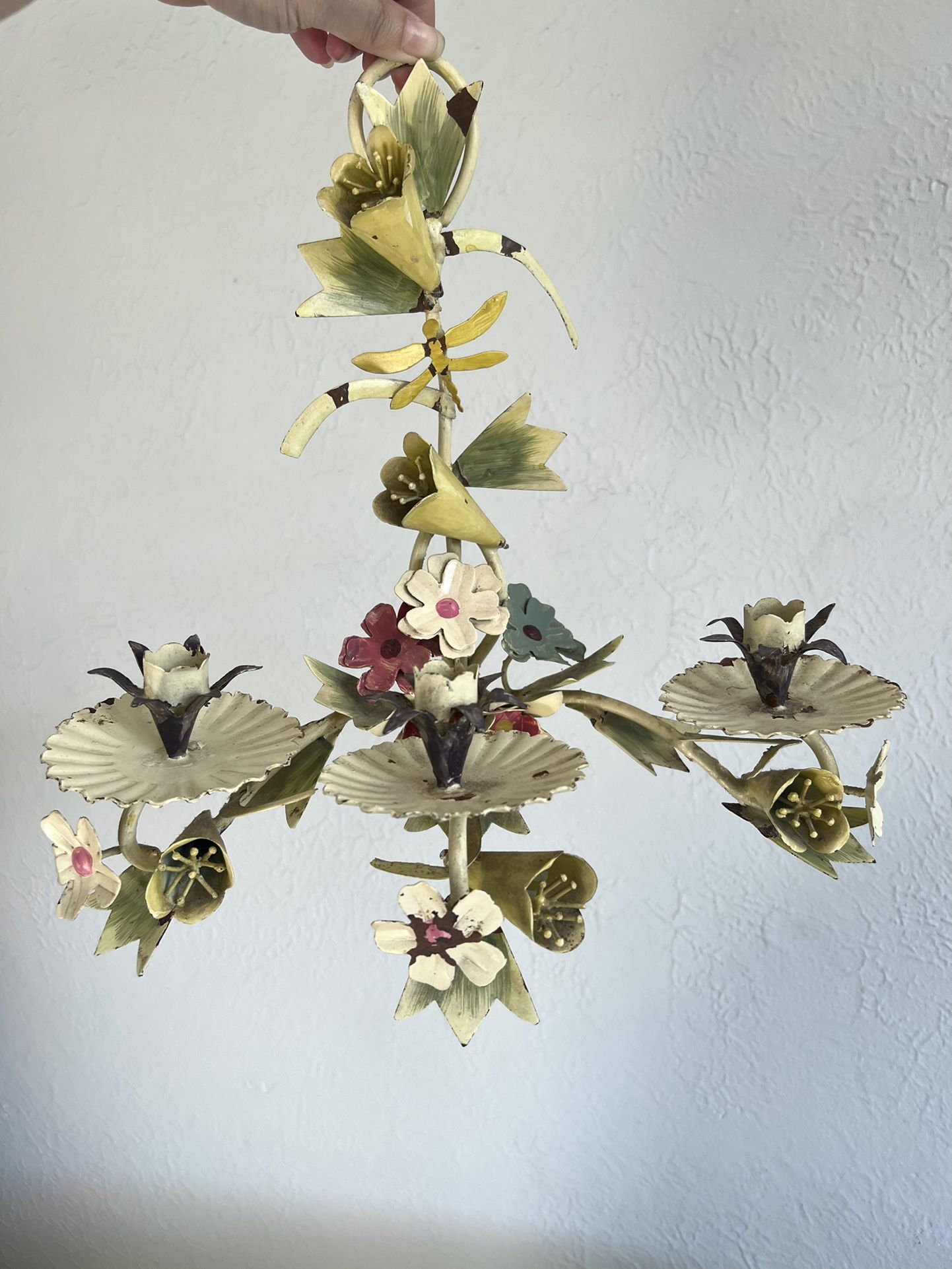 Antique Shabby Chic Italian Tole Floral Wall Sconce Candelabra