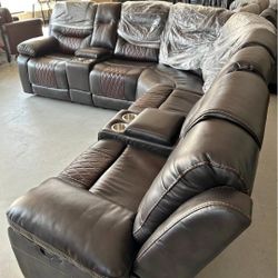 Two-tone recliner leather sectional