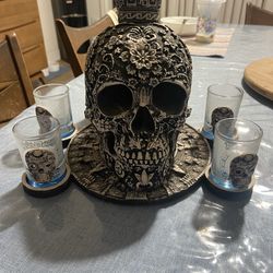 Mexican ceramic skull decanter set