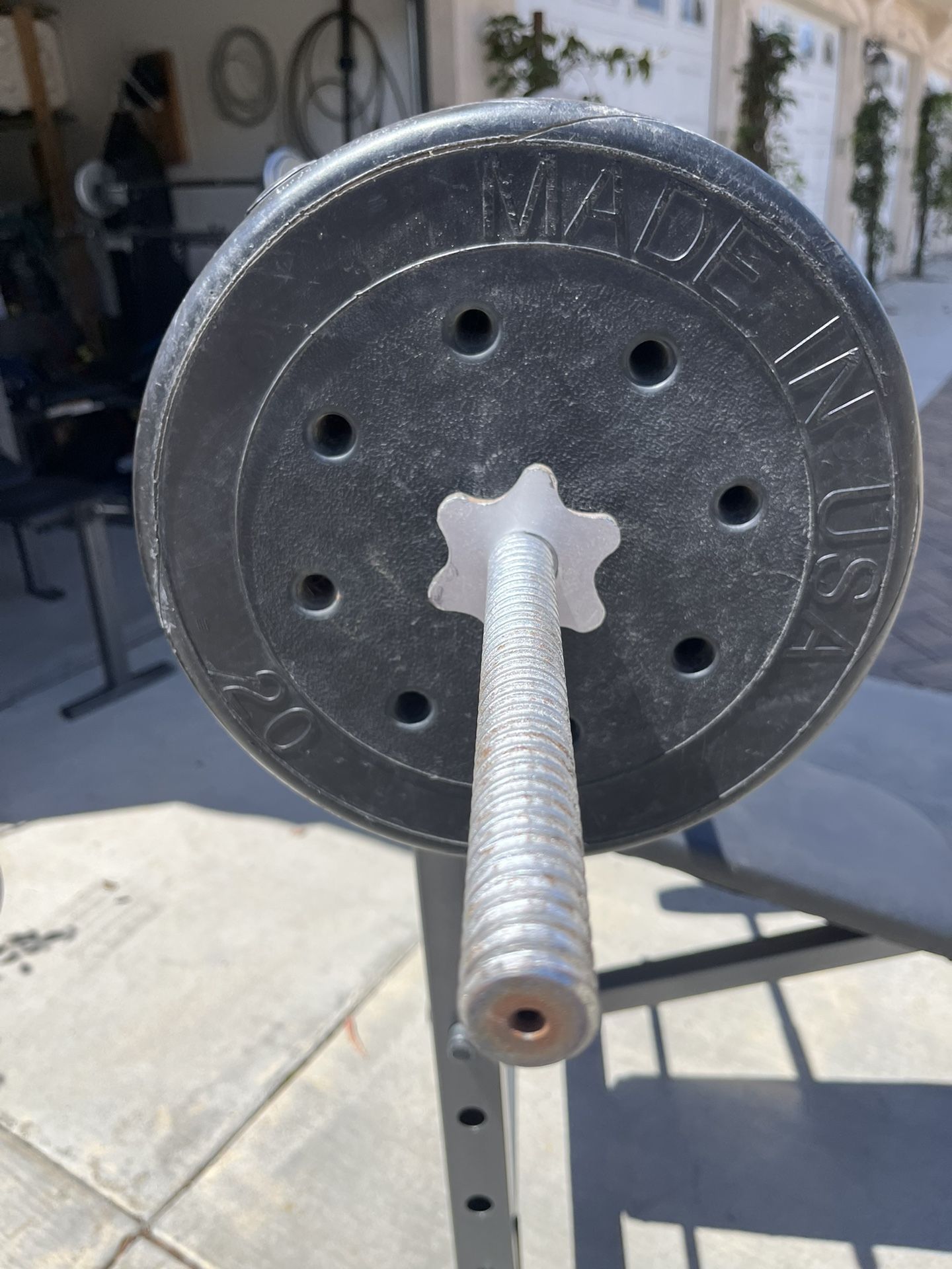 Bench Press Rack -adj. Bench -weight Bar With 50 Lbs Wt On