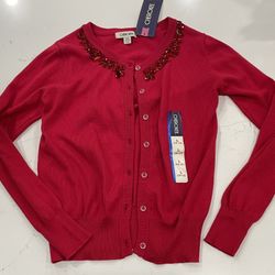 Girls Red Embellished Cardigan Size L(10/12) NEW with Tags