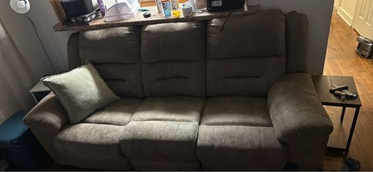 Gray Microfiber Reclining Sofa and loveseat