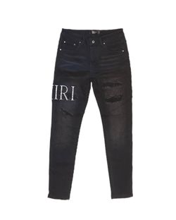 Amiri Men’s Size 30 Black Ripped Denim Jeans With Snakeskin Logo