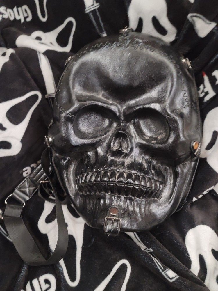 Black Leather Skull Backpack(15 inches)