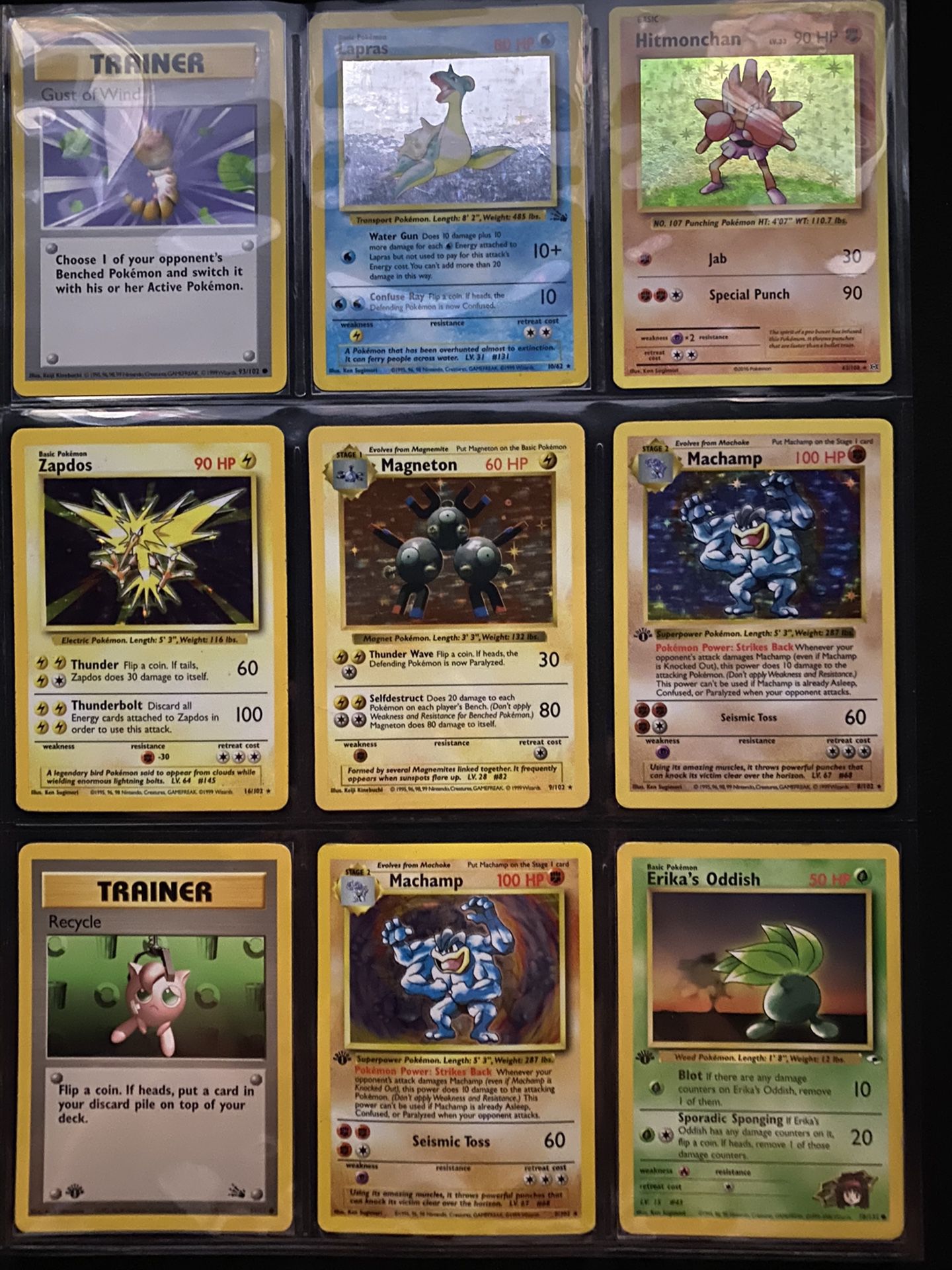 Shadowless and base set rare Pokémon cards (LP-NM)