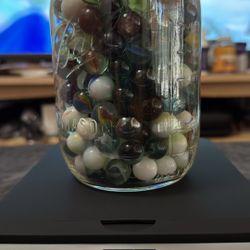 Vintage Marbles 3 pounds Mason Jar Mixed Variety 60s 70s 80s Beautiful Colored