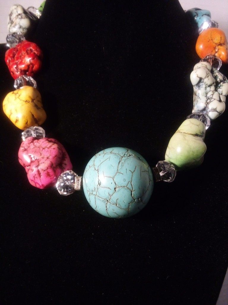 Large Multicolored Turquoise Howlite Statement Necklace