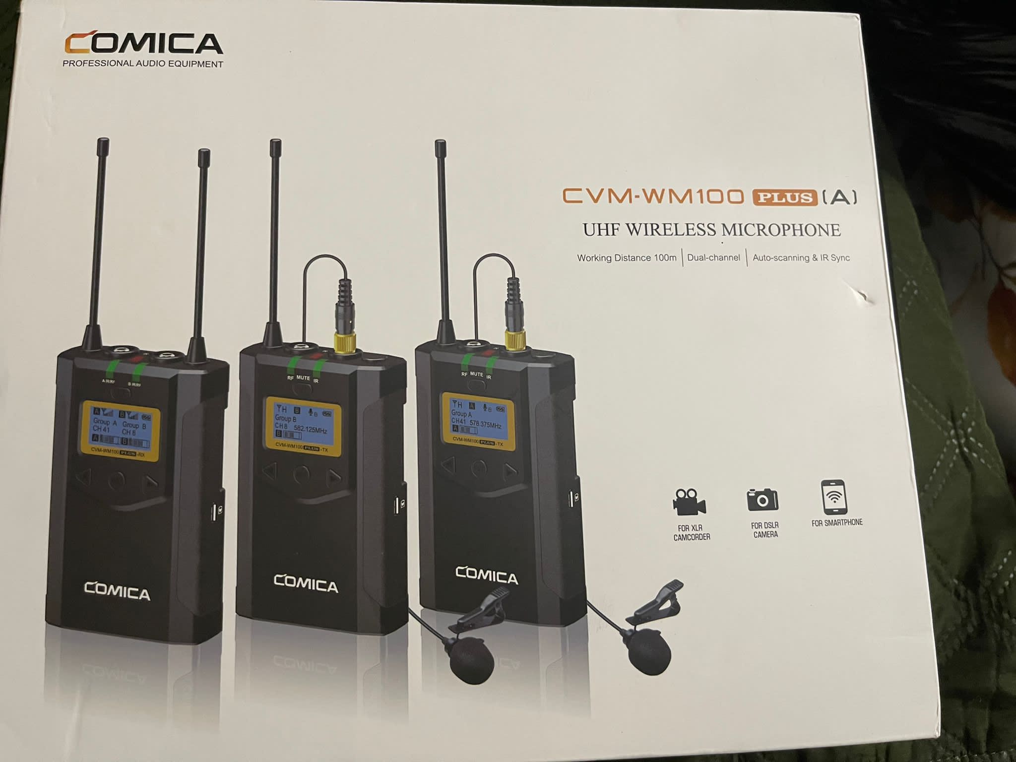 Comica CVM-WM100PLUS - Wireless Microphone System for Cameras, Camcorders, Smartphones, Laptops, Professional UHF Wireless Lavalier Lapel Microphone w