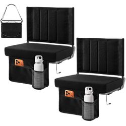 2 pcs Stadium Seats with Back Support for Bleachers 2.8" Thick Padded Bleacher Chairs, Folding Portable Stadium Seat with Anti-Tip Hooks, Back Support