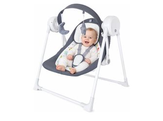 Travel/Car/Picnic(0-6M) Patented fold fits 5.3" gaps,adjusts to baby's weight (6-20lbs).6 speeds,30% quieter.Breathable 3D mesh.Timer (15/30/45min
