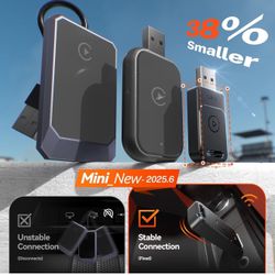 Apple CarPlay Wireless Adapter (2025 Model) – 3X Fast Auto-Connect | Plug & Play | Matte Black  Description: Brand New 2025 Apple CarPlay Wireless Ada