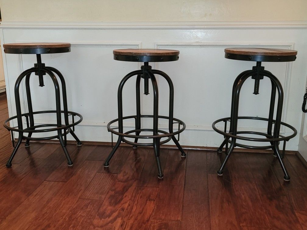 Set Of 3 INDUSTRIAL BAR STOOLS