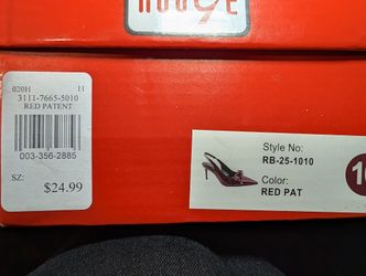 Rouge red patent slingback pumps with bow detail, pointed toe, women's size 9.5