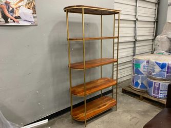 Gold Tone and Cherry Open Frame Etagere Book Case