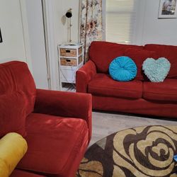 Deep red family sectional with pull Bed