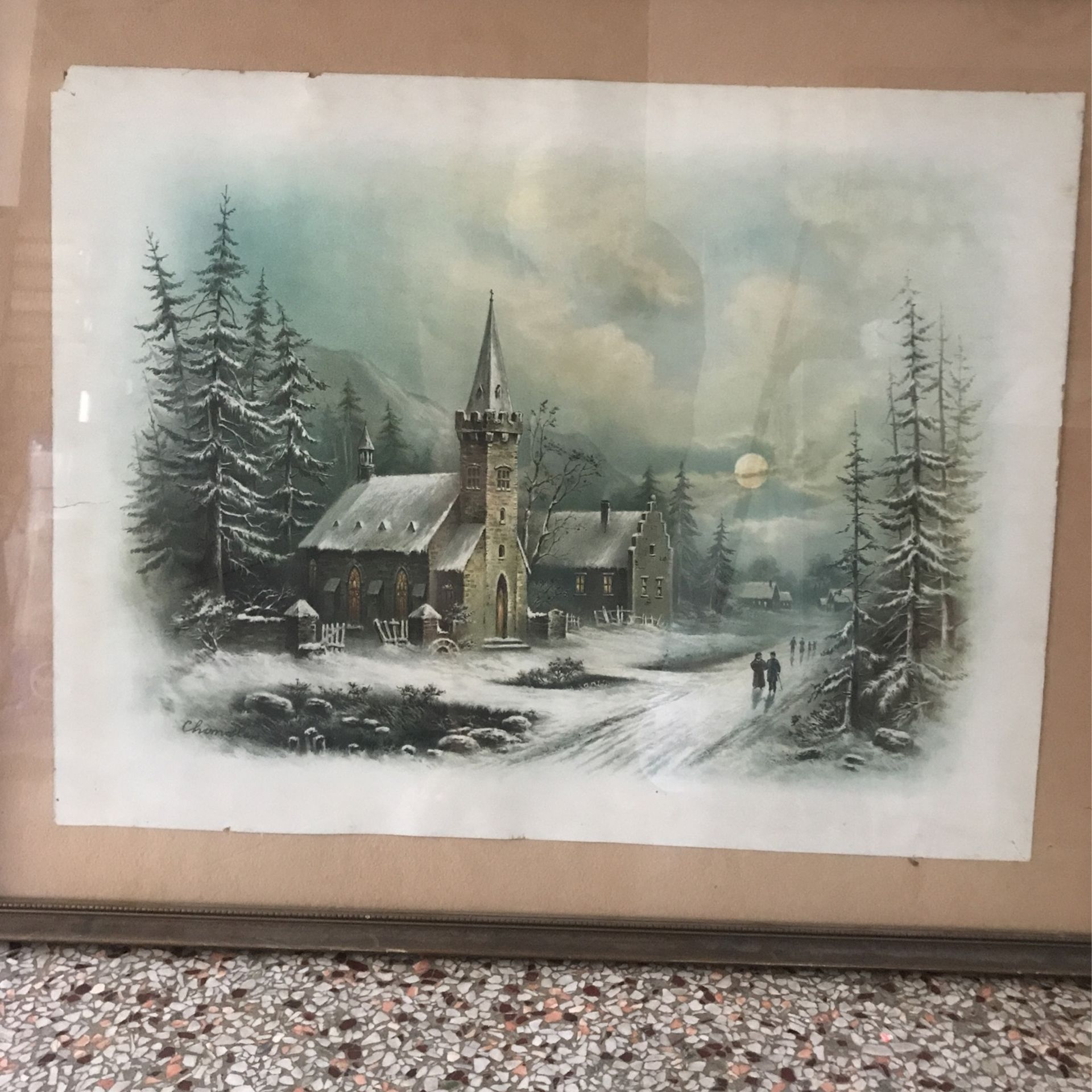 Winter Church Old Village Scene, by William Chandler