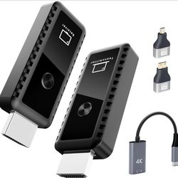 Wireless HDMI Transmitter and Receiver with Adapter 4K, Wireless HDMI Extender 1080P HDMI Wireless Kit, Plug & Play, Support 2.4/5GHz for Streaming Vi