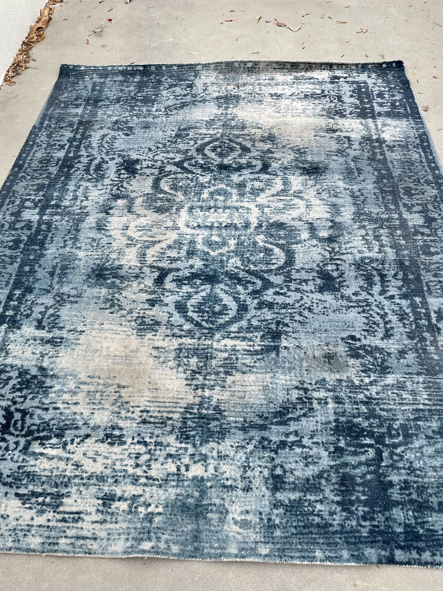West Elm Midnight Blue Distressed Arabesque Wool Area Rug