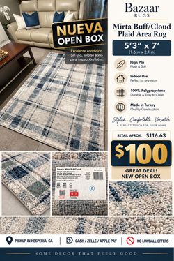 🏡 NEW OPEN BOX – BAZAAR MIRTA BUFF/CLOUD AREA RUG ✨ Beautiful NEW Open Box Area Rug Bazaar Mirta Buff/Cloud – Plaid Area Ru