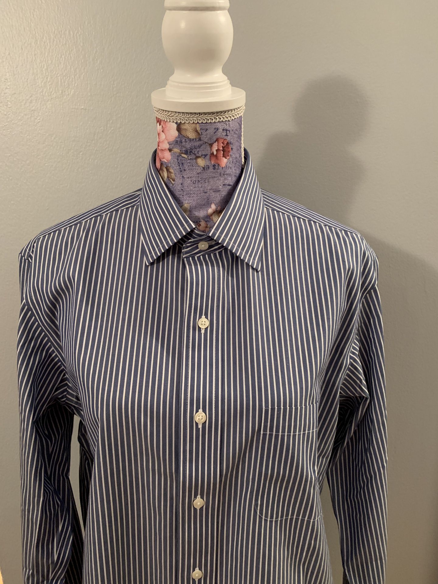 NWT Never Worn Brooks Brothers Milano Button Down Dress Shirt Non-Iron Blue/White Stripe 15.5/35