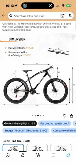 2 Outroad Fat Tire Mountain Bike with 26 inch Wheels,