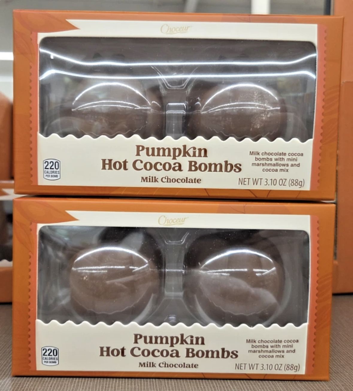 Choceur Pumpkin Hot Cocoa Bombs Milk Chocolate 3.1oz 88g (2 Boxes)