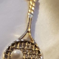 14K Tennis Racquet / Cultured Pearl - 1 3/4"