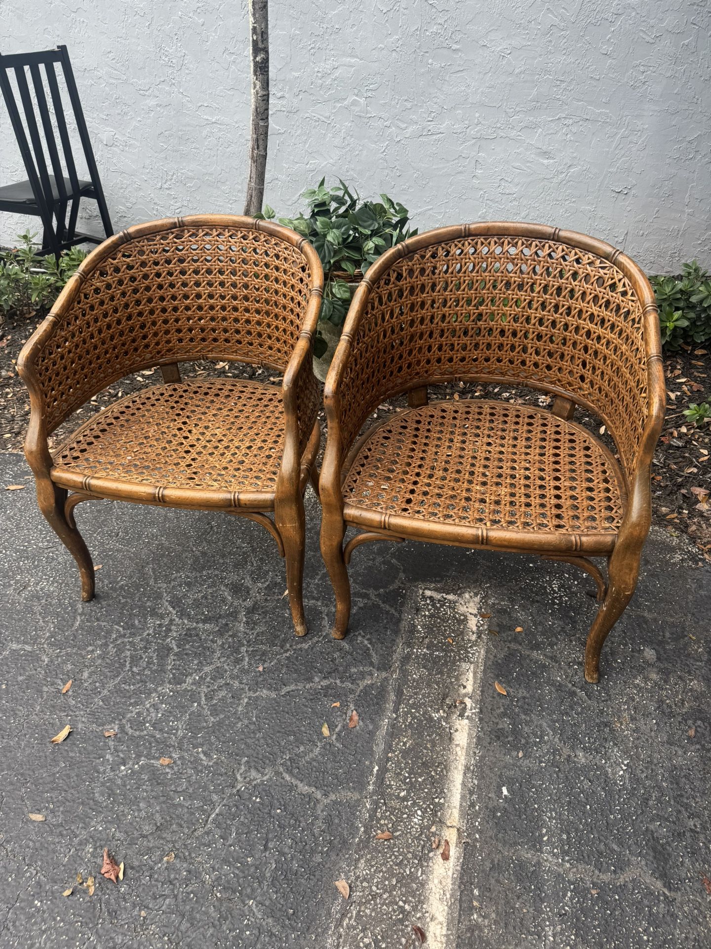 Pair Of Bamboo and Cane Vintage French Armchairs