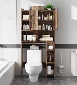 Over-The-Toilet Bathroom Storage Cabinet with Tissue Holder. Color- Brown