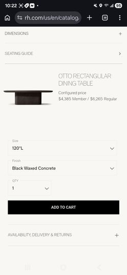 Otto rectangular dinnete table    120" by  restoration hardware