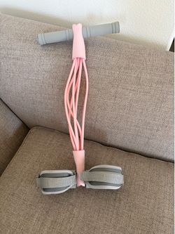 Pilates Resistance Band Exercise Kit – Bar Handle with Foot Straps, Pink & Gray