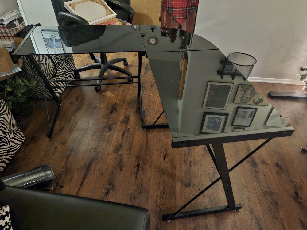 L-shaped Glass Top Computer Desk