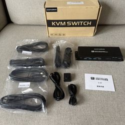 Kvm Switches HDMI 2 Monitors 2 Computers edid Emulator 4k 144hz Hotkey Switching Dual Monitor Kvm Switch hdmi 2.1 edid 1440P 120hz 144hz 165hz 240hz U