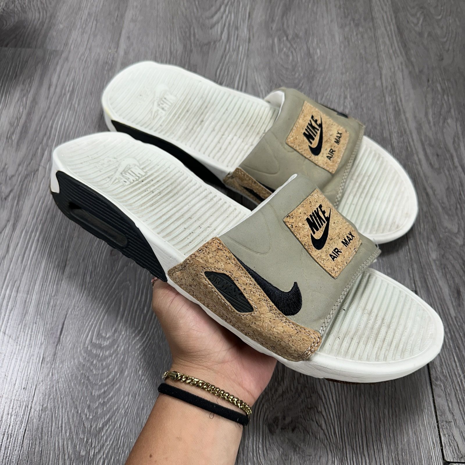 Nike Air Max 90 Men's Sail Black Cork Slide Sandals BQ4635-103