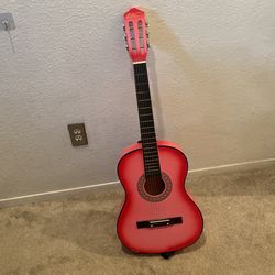 Pink 6 String Guitar With Strap