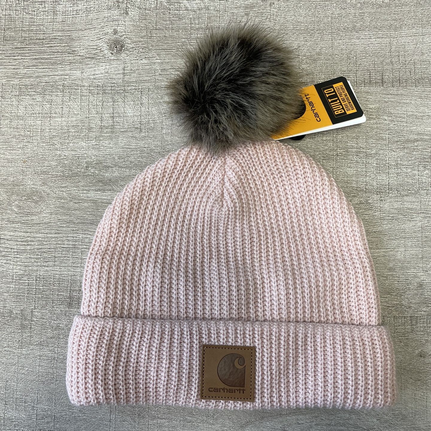 NWT** Carhartt Knit Fleece-Lined Hat in Pink with Pom Pom  display picture 2