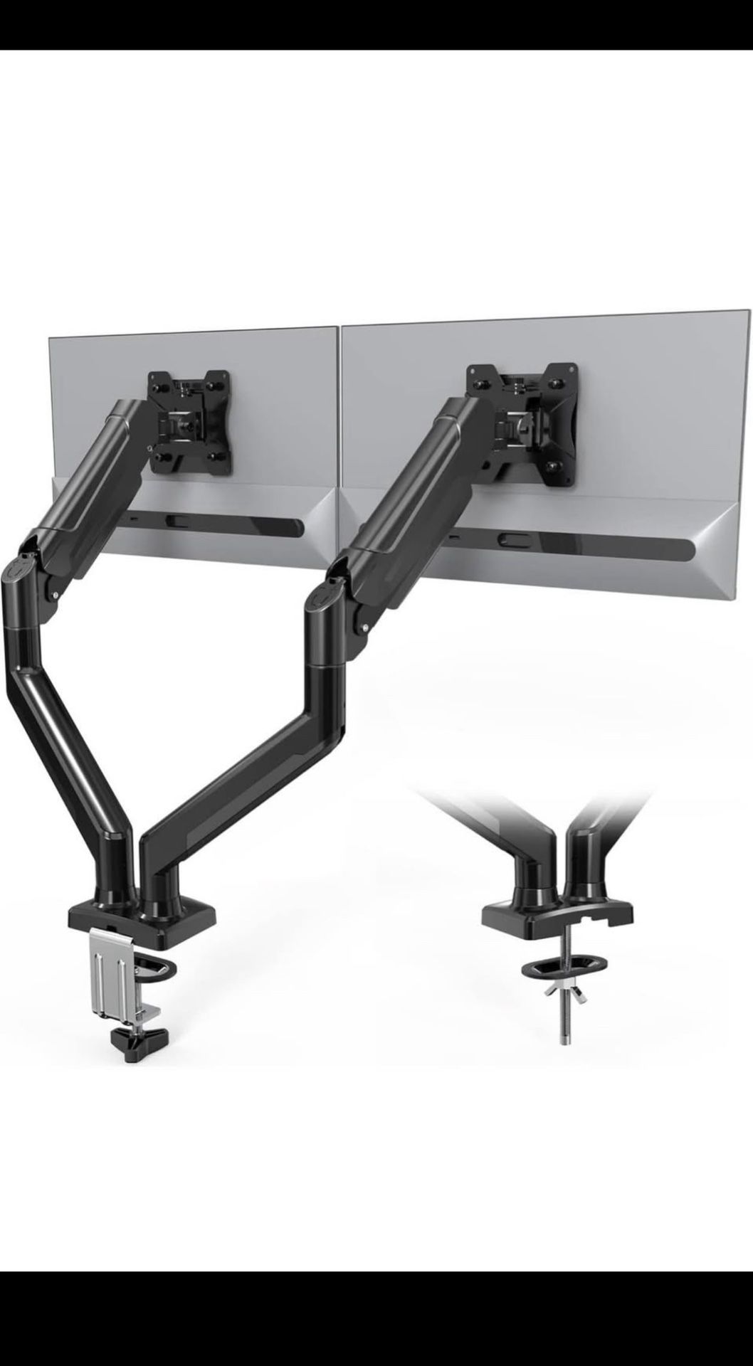 Dual Monitor Stand, Adjustable Gas Spring Monitor Desk Mount for 13-32 Inch Screens, Full Motion VESA Mount with C Clamp, Grommet Base, Tilt, Swivel,
