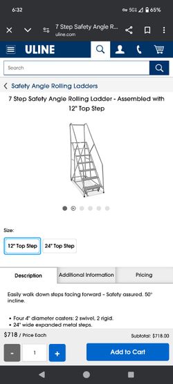 7 Step Safety Angle Rolling Ladder - Assembled with 12" Top Step