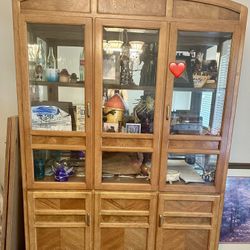 Solid Wood Curio Cabinet With 2 Matching Mirrors