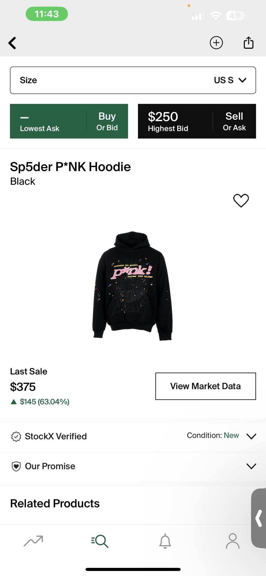 Sp5der hoodie size small