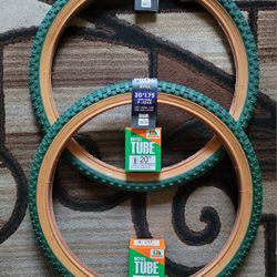 NEW Bicycle Bmx Bike Tires 20" Dark Green Gumwall Knobby Pattern 
