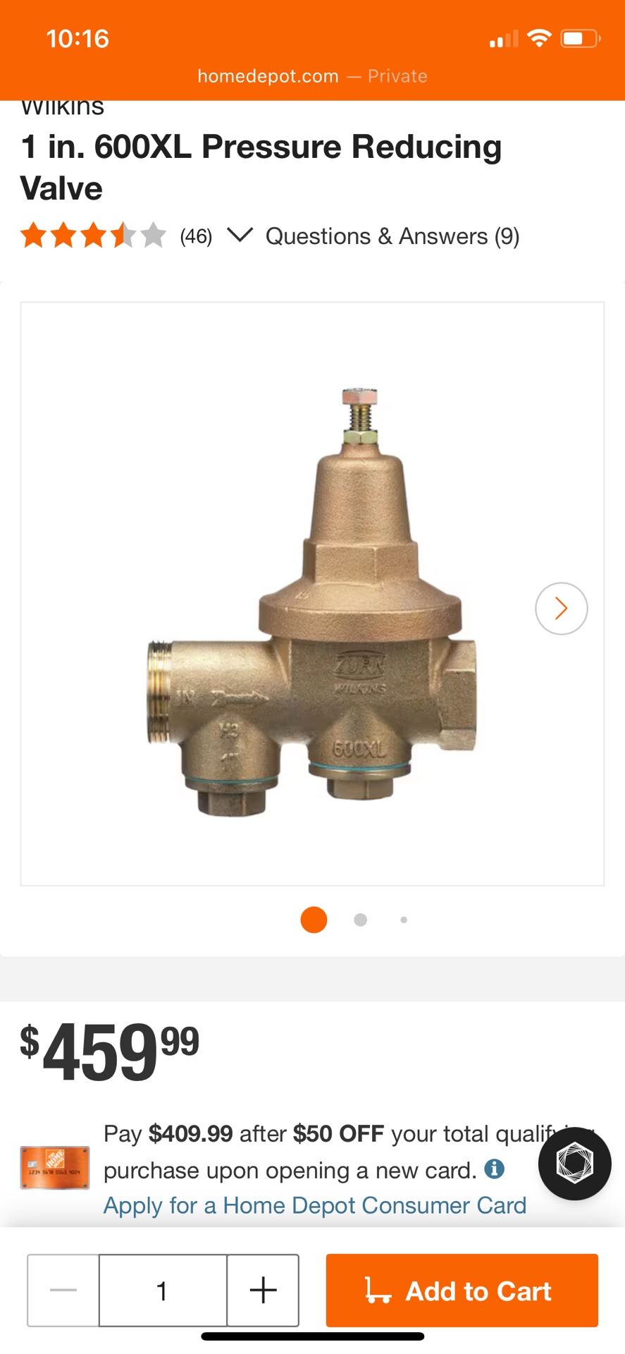 1” Water 600XL Pressure Commercial Reducing Valve 