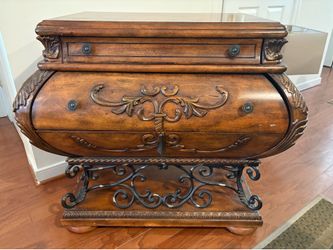 Metal Base Carved Bombe Chest
