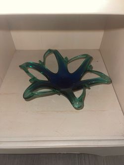 Art Glass Starfish Bowl Teal Blue